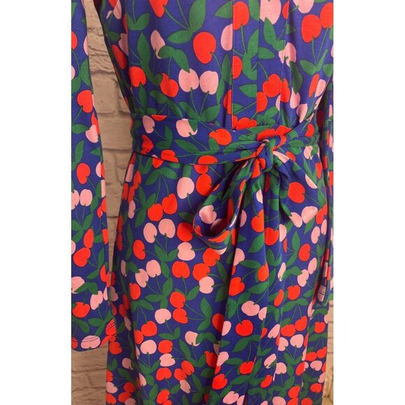 Boden Imogen Cherries Collar Dress Belted Ladies Size 2P Blue Pink Red - Picture 5 of 10